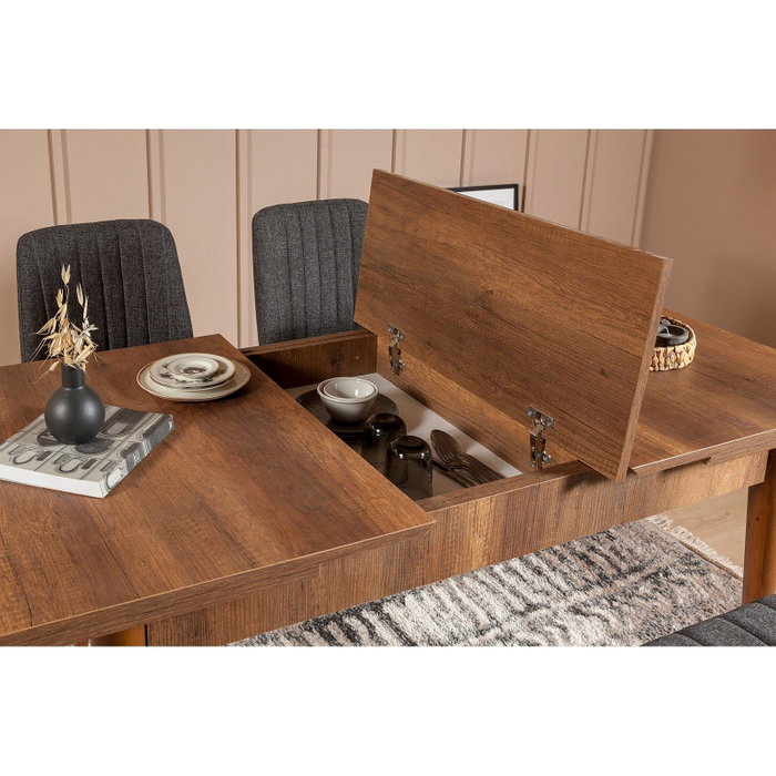 Hanah Home Vina 1053 - Conjunto de comedor extensible de 4 piezas, Nogal y Antracita Hanah Home Vina 1053 - Conjunto de comedor extensible de 4 piezas, Nogal y Antracita